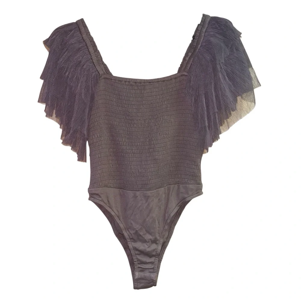 Listicle Ribbed Bodysuit in Brown - Picture 1 of 10